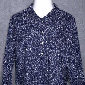 Gap Womens Blouse XL Navy Floral Long Sleeve Pull Over Shirt Pocket